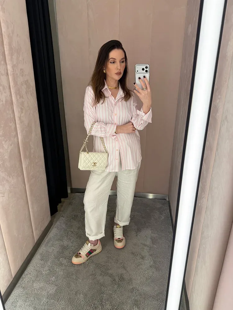 Camisa Listrada Rosa